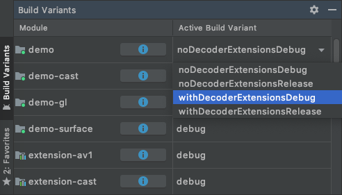 Selecting the demo_extDebug build variant